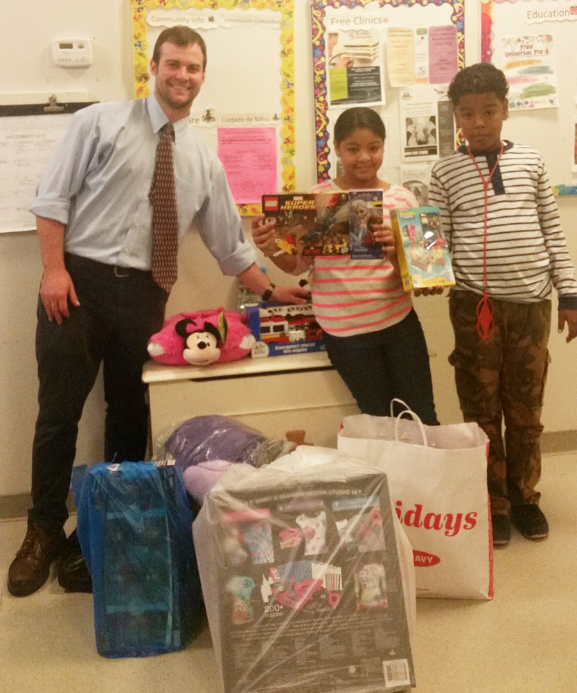 Teacher Kevin Miller dropped off donations from MS 224 Manhattan East School for Arts and Academics